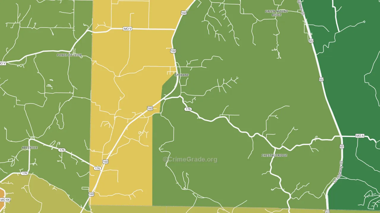 Spokane, MO Map of Burglary Rates