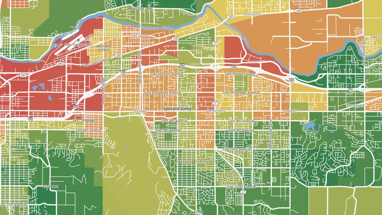 Spokane Valley, WA Map of Burglary Rates