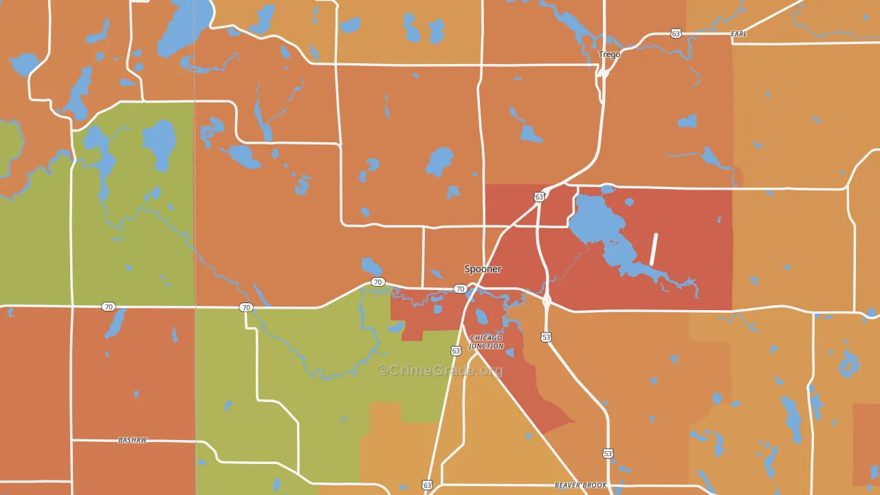 Spooner, WI Map of Burglary Rates
