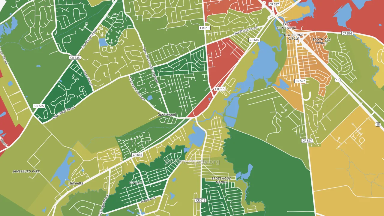 Spotswood, NJ Map of Burglary Rates