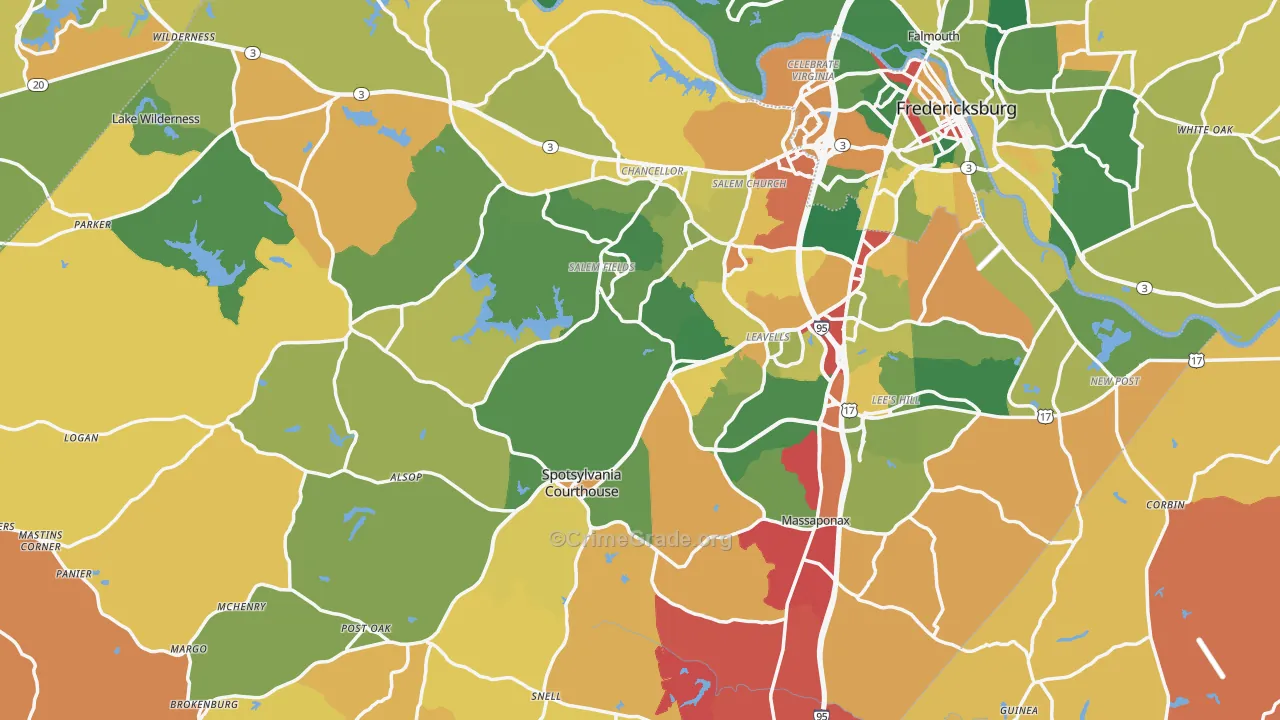 Spotsylvania County, VA Map of Burglary Rates