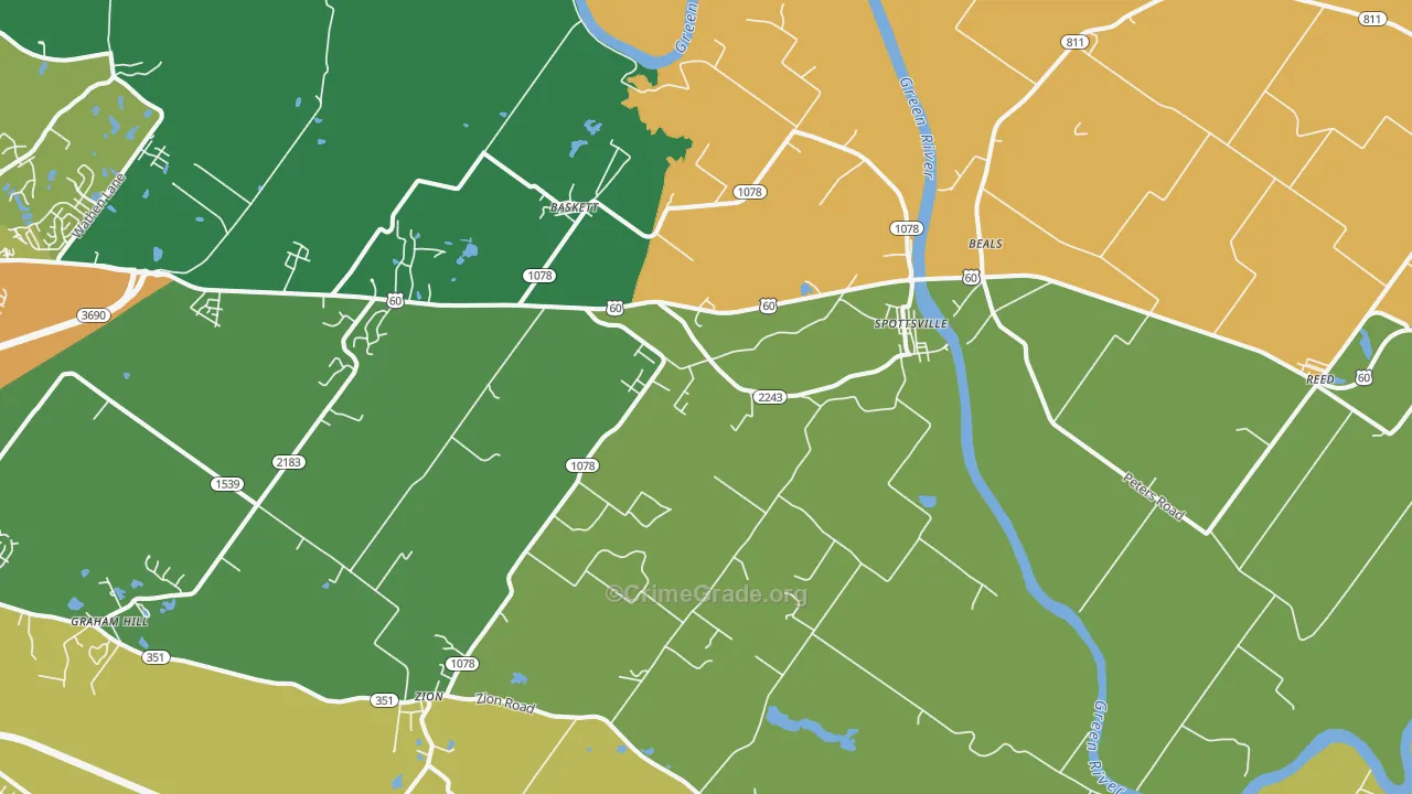 Spottsville, KY Map of Burglary Rates