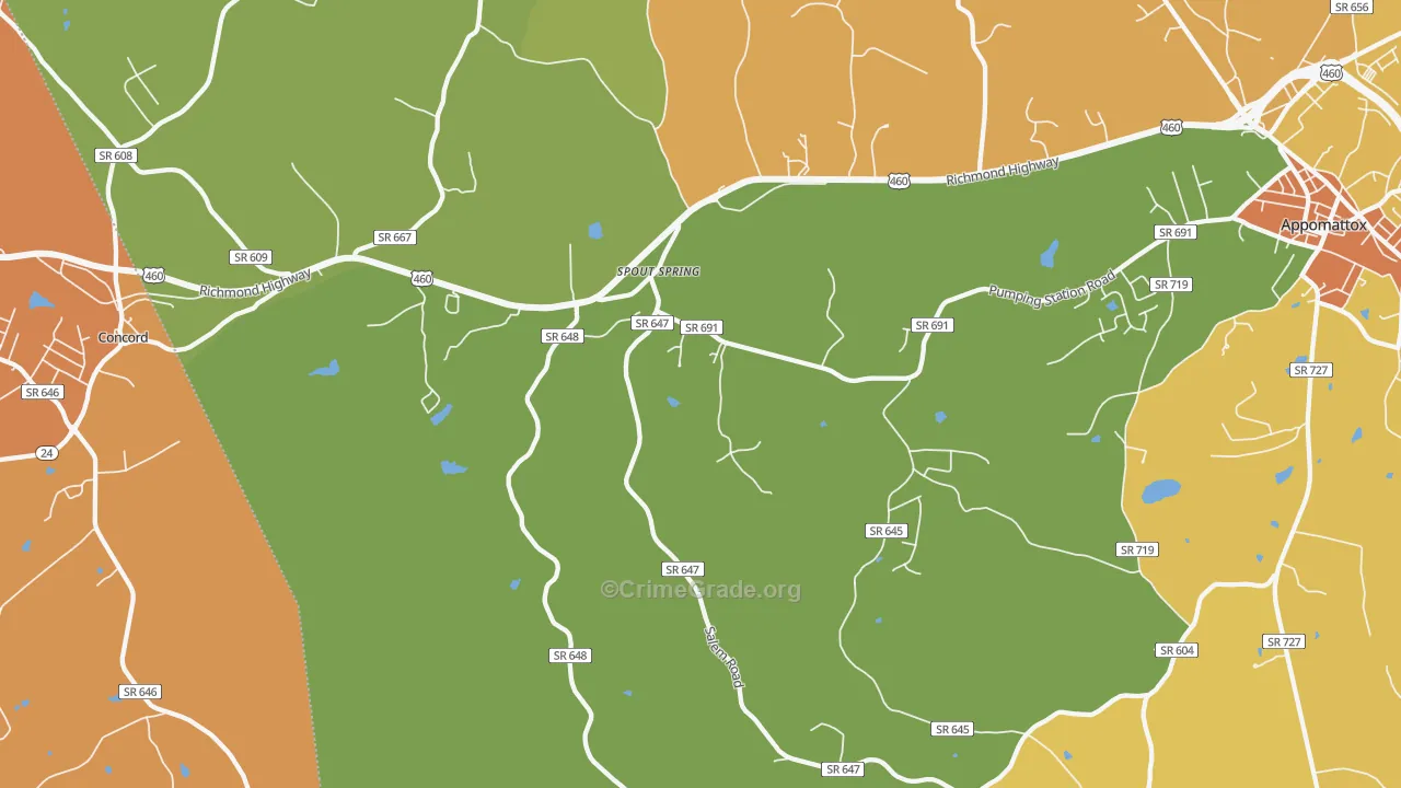 Spout Spring, VA Map of Burglary Rates