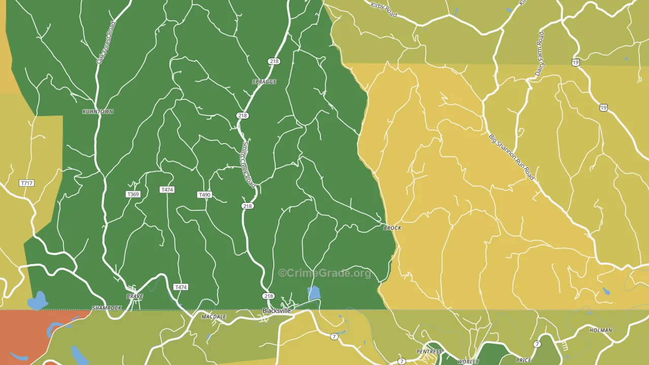 Spraggs, PA Map of Burglary Rates