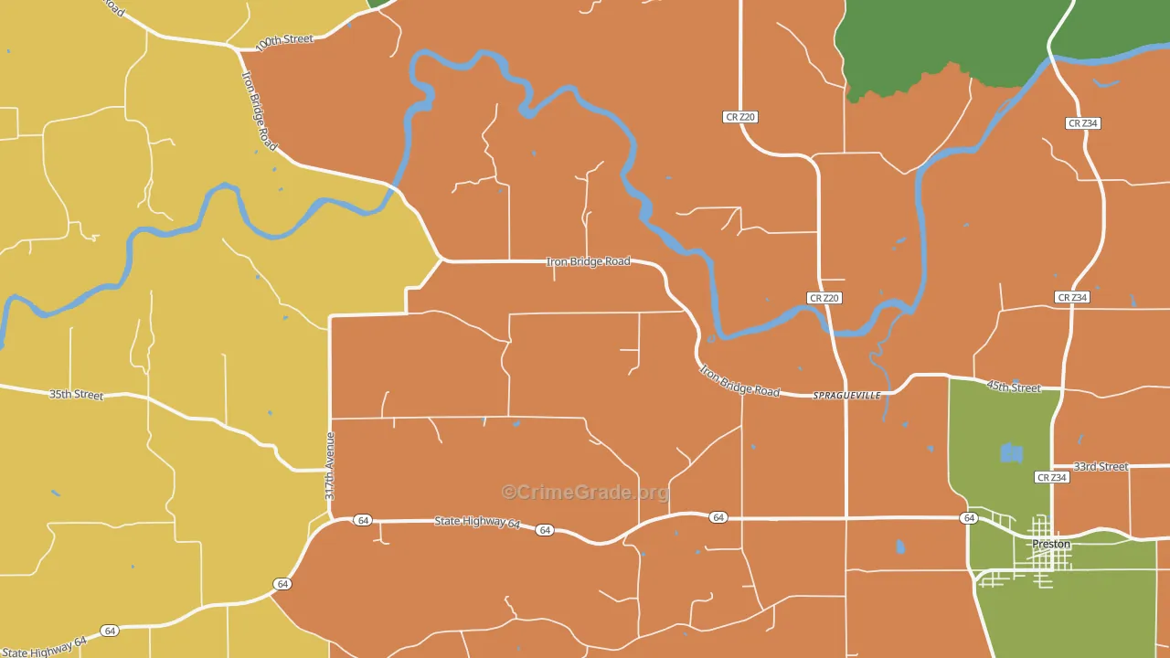 Spragueville, IA Map of Burglary Rates