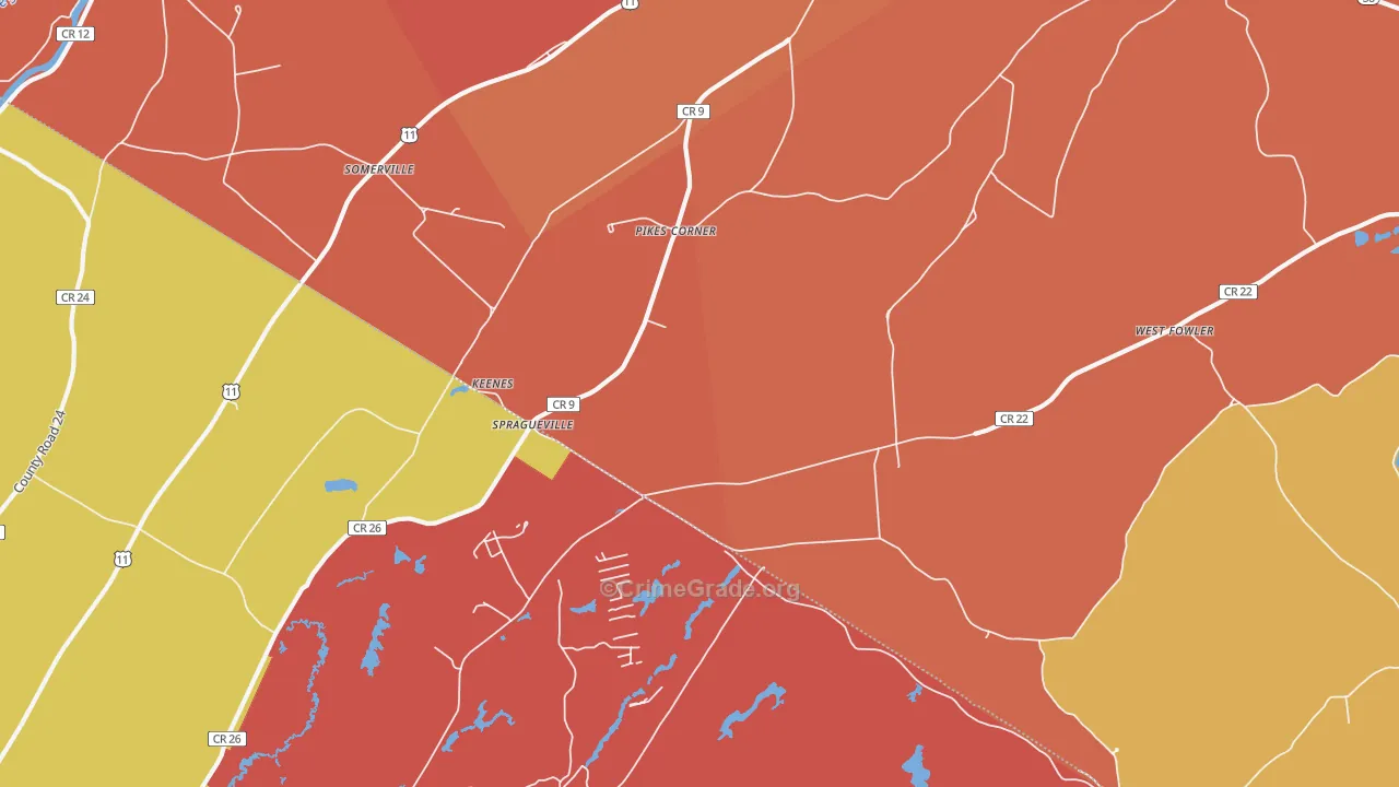 Spragueville, NY Map of Burglary Rates