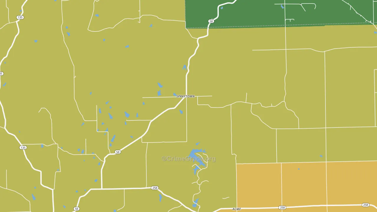 Spraytown, IN Map of Burglary Rates