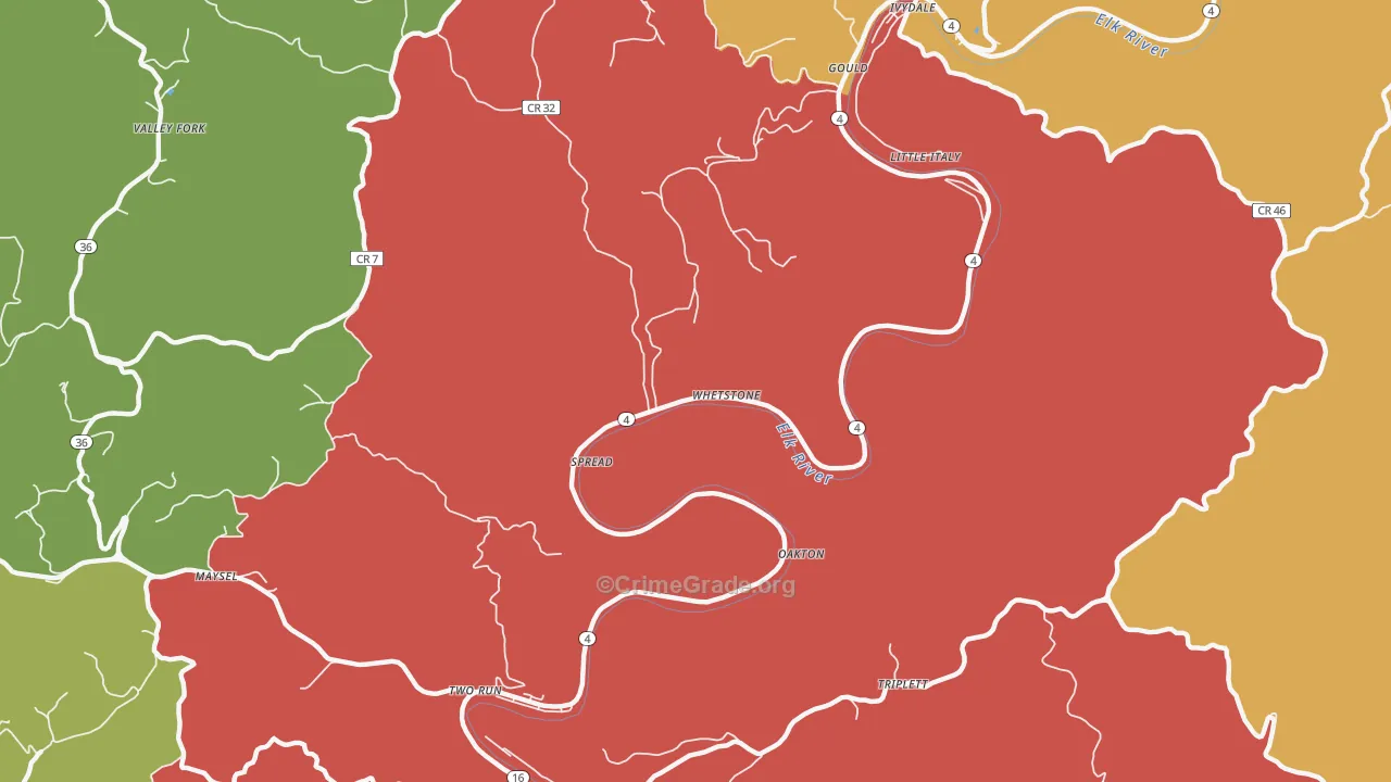 Spread, WV Map of Burglary Rates