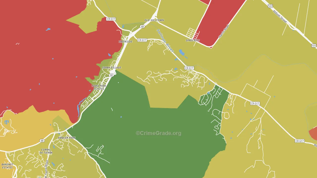 Spreckels, CA Map of Burglary Rates