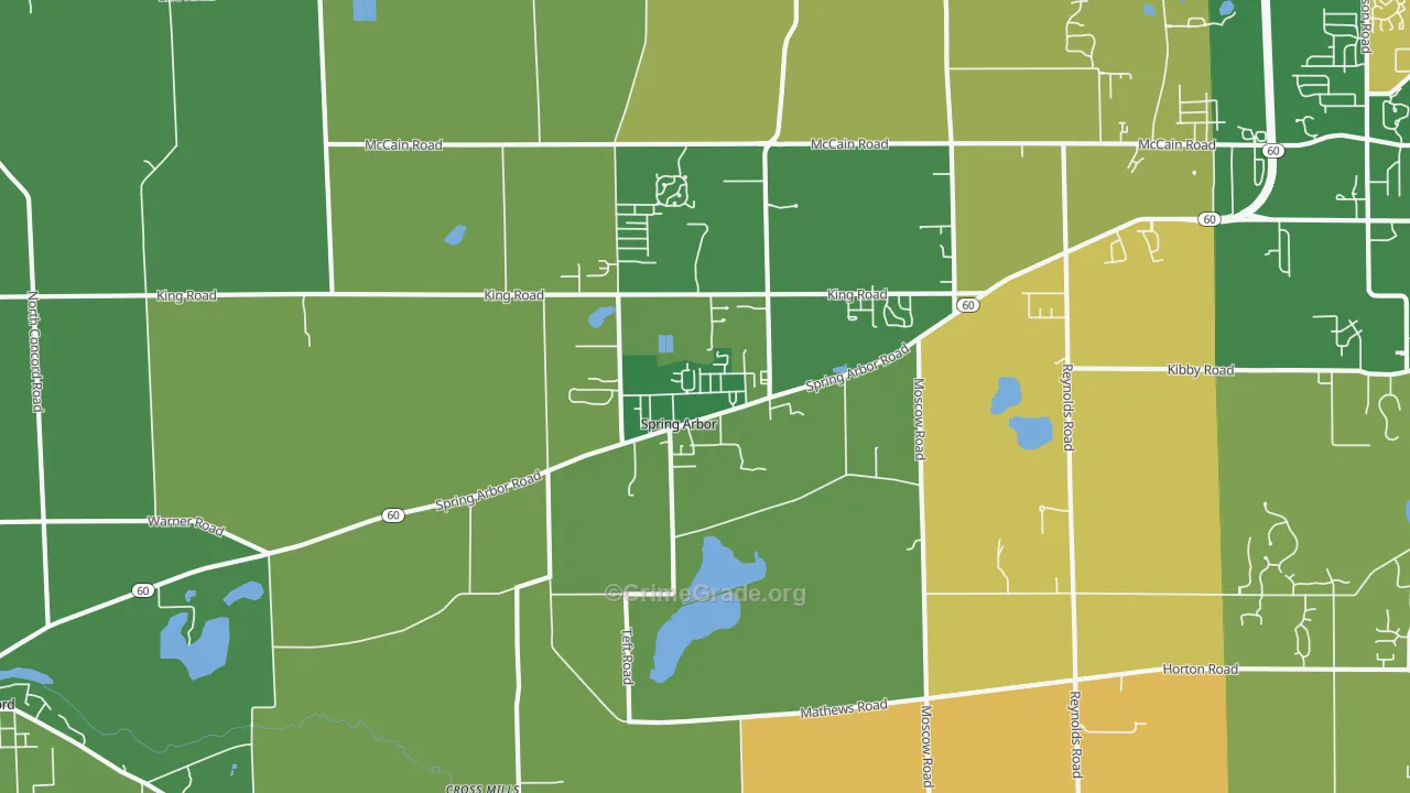 Spring Arbor, MI Map of Burglary Rates