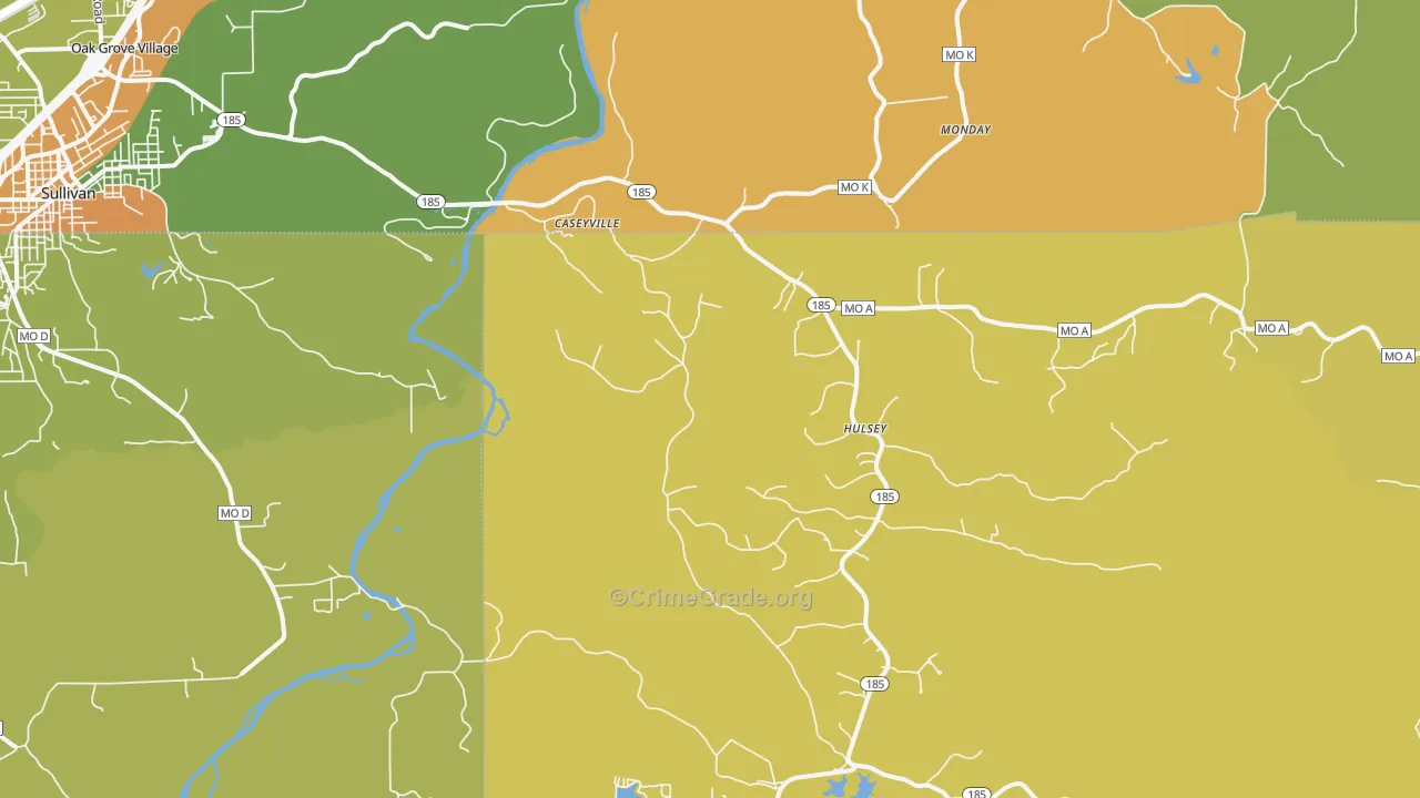 Spring Bluff, MO Map of Burglary Rates