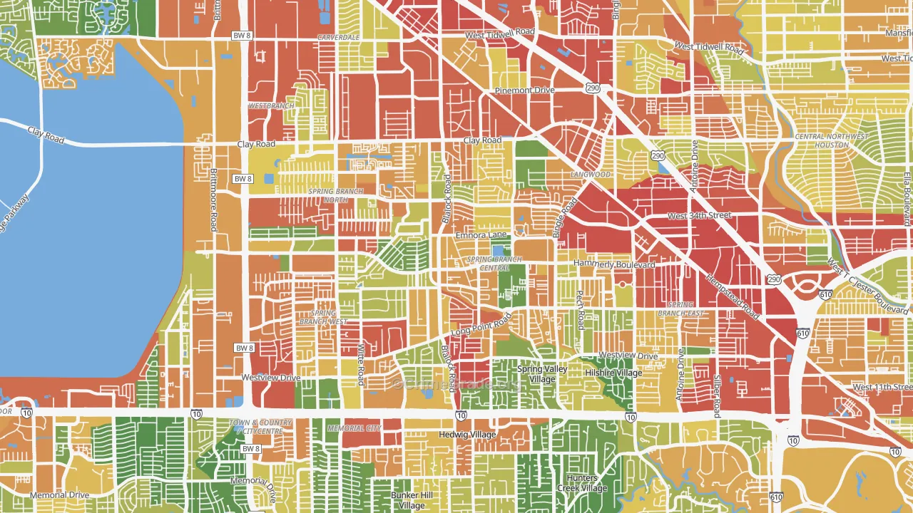 Spring Branch, Houston, TX Map of Burglary Rates