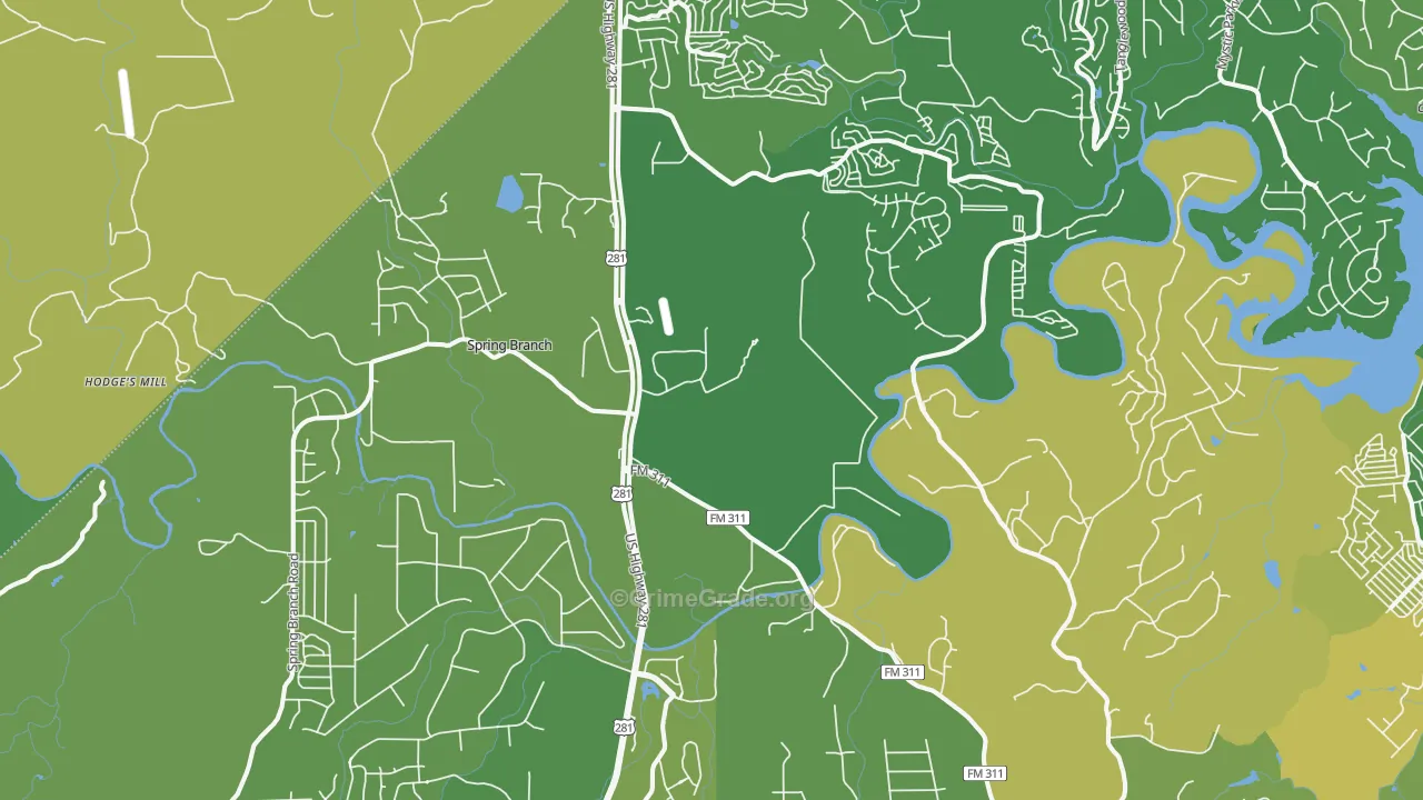 Spring Branch, TX Map of Burglary Rates