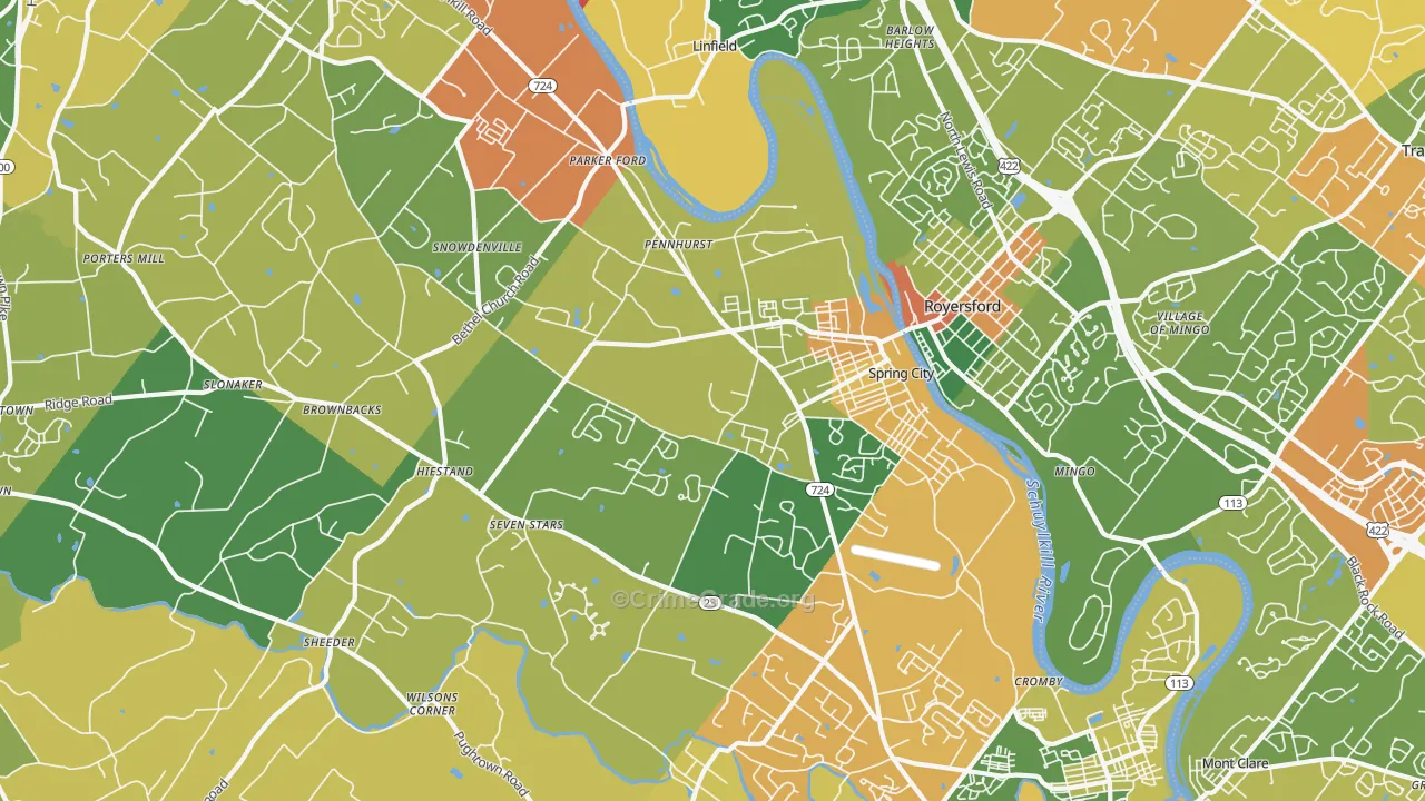 Spring City, PA Map of Burglary Rates