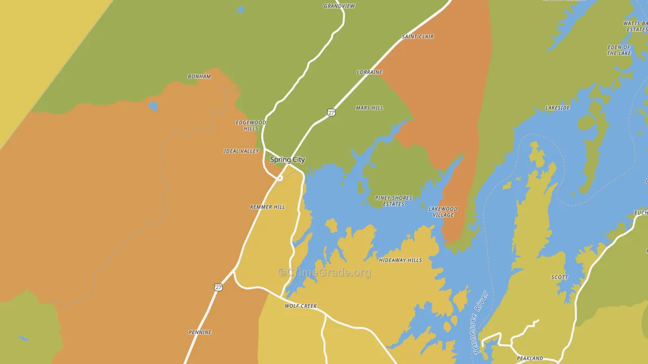 Spring City, TN Map of Burglary Rates