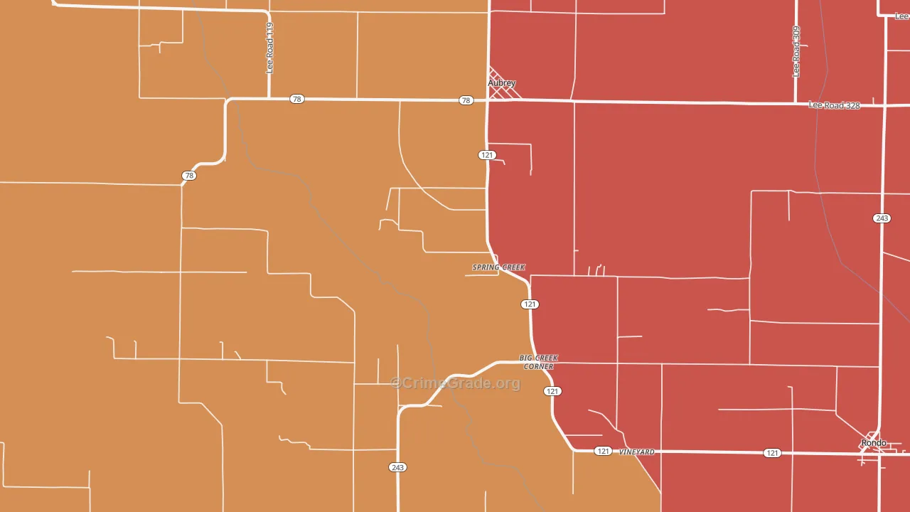 Spring Creek, AR Map of Burglary Rates