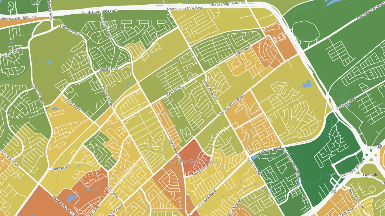 Spring Creek, San Antonio, TX Map of Burglary Rates