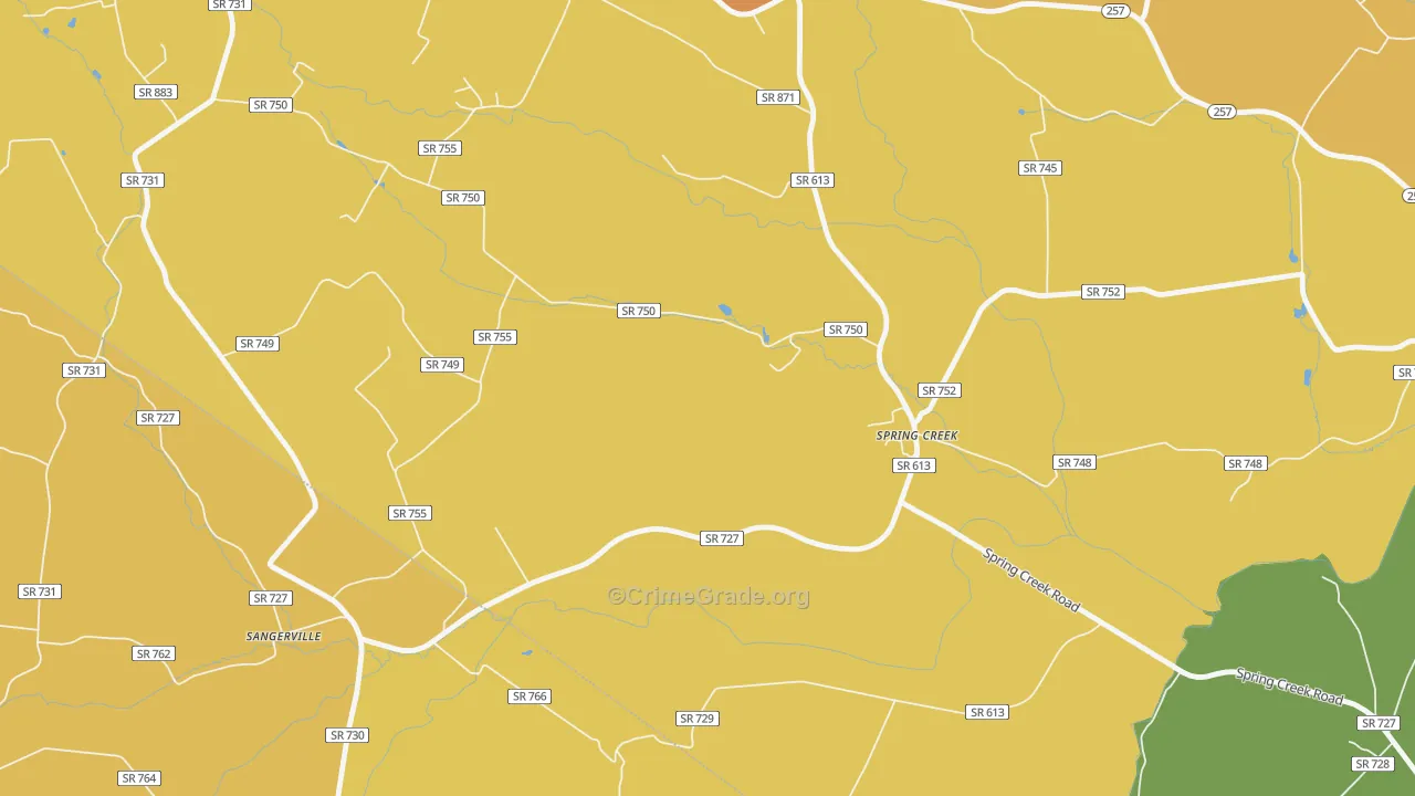 Spring Creek, VA Map of Burglary Rates