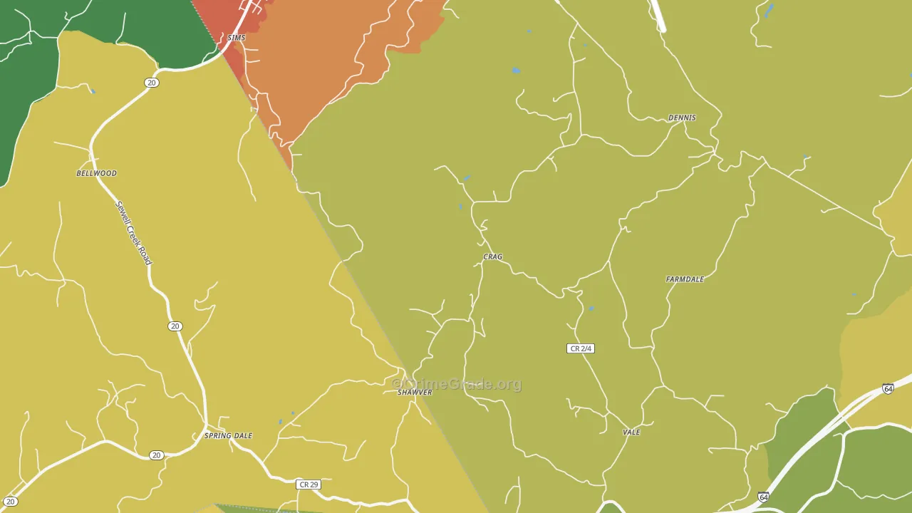 Spring Dale, WV Map of Burglary Rates
