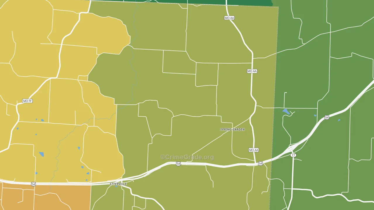 Spring Garden, MO Map of Burglary Rates