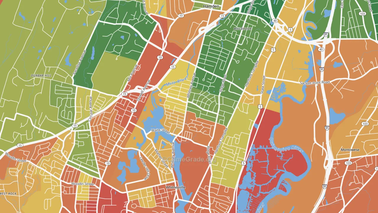 Spring Glen, Hamden, CT Map of Burglary Rates