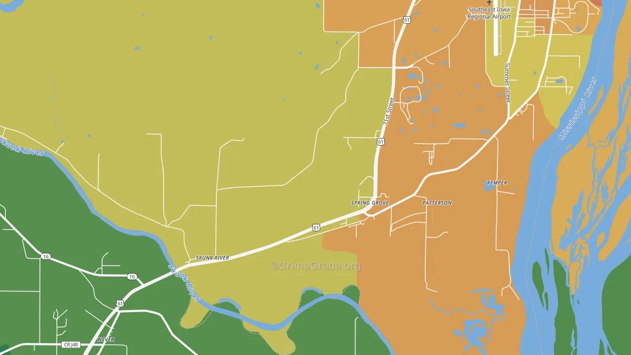 Spring Grove, IA Map of Burglary Rates