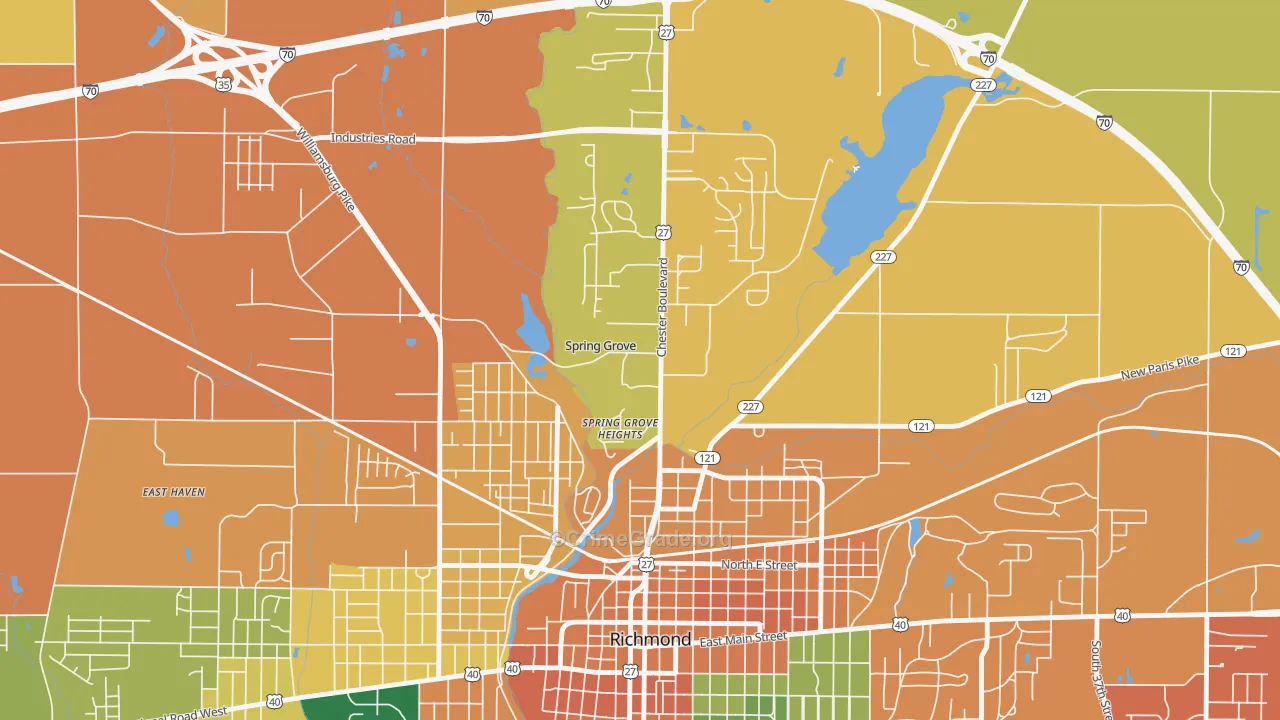 Spring Grove, IN Map of Burglary Rates