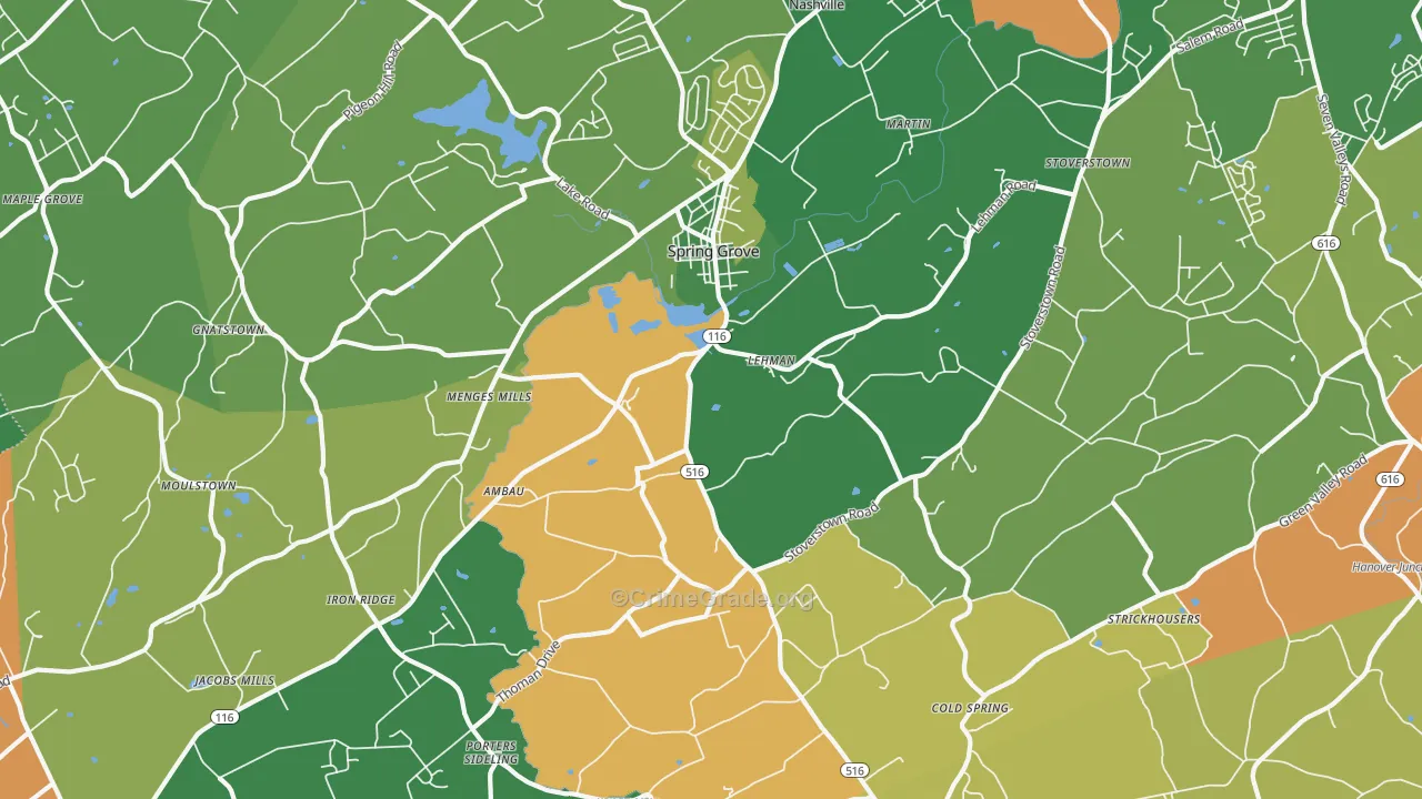 Spring Grove, PA Map of Burglary Rates