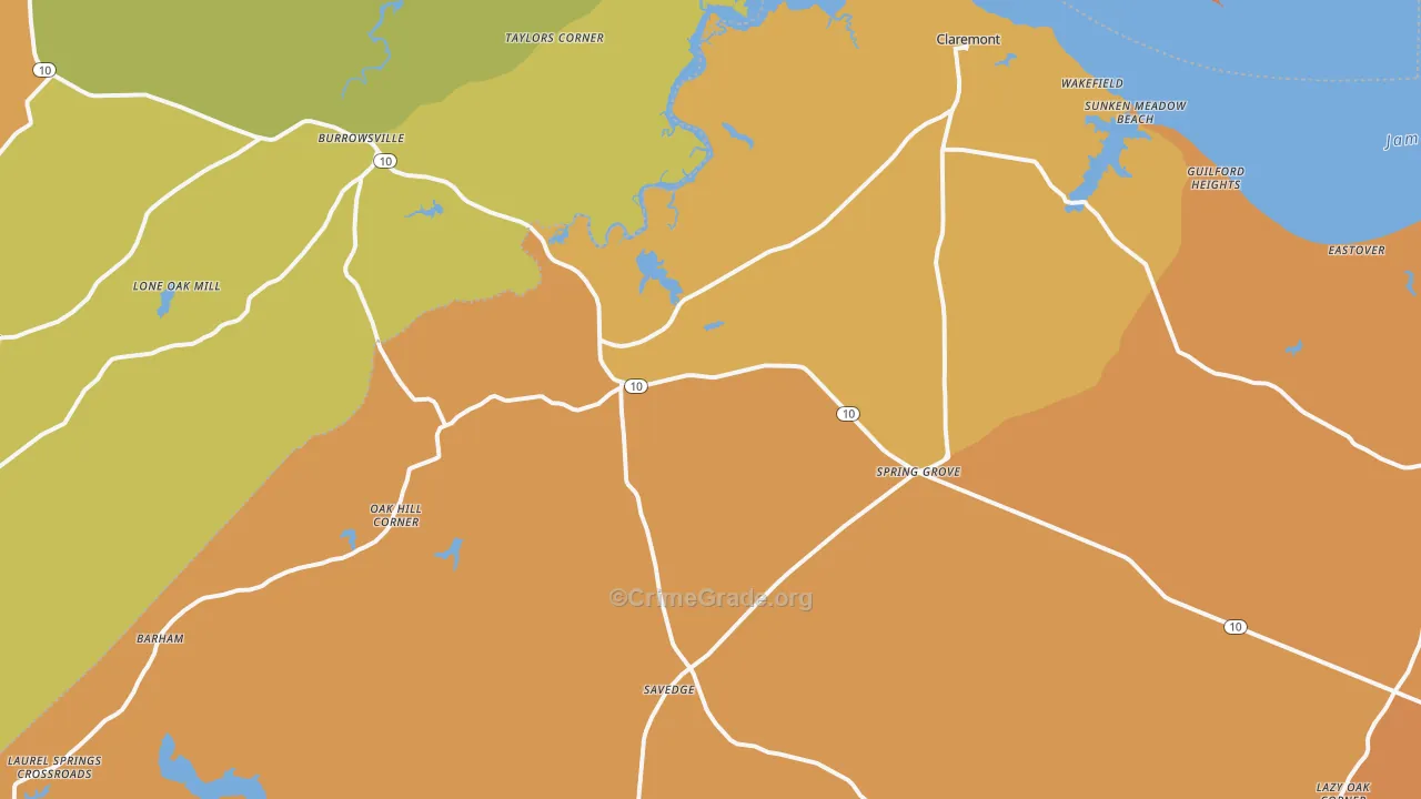 Spring Grove, VA Map of Burglary Rates