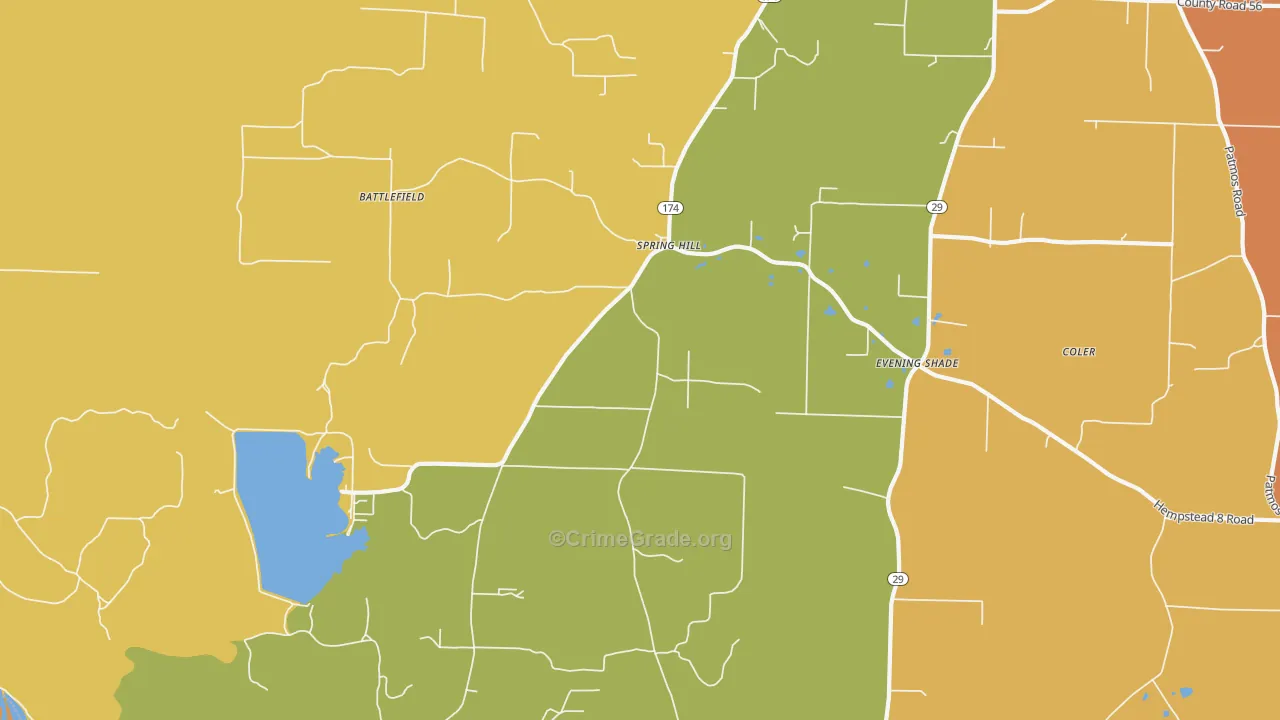 Spring Hill, AR Map of Burglary Rates