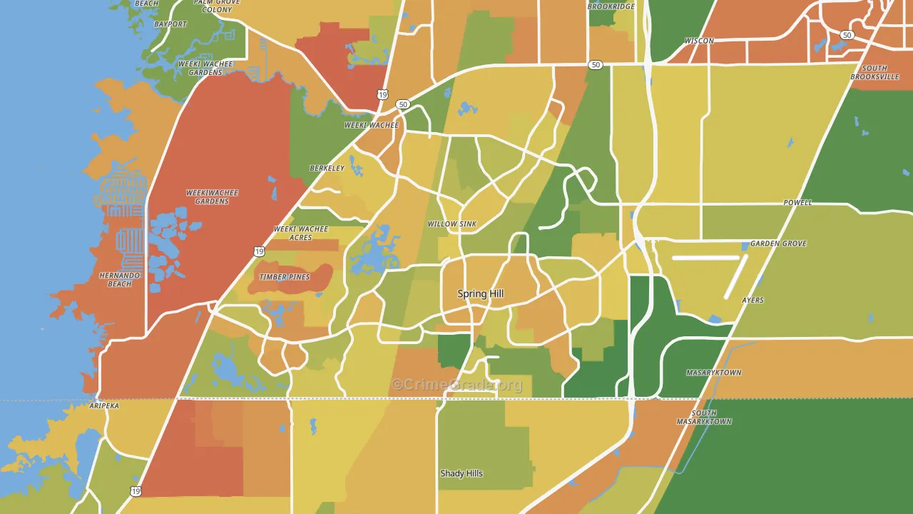 Spring Hill, FL Map of Burglary Rates
