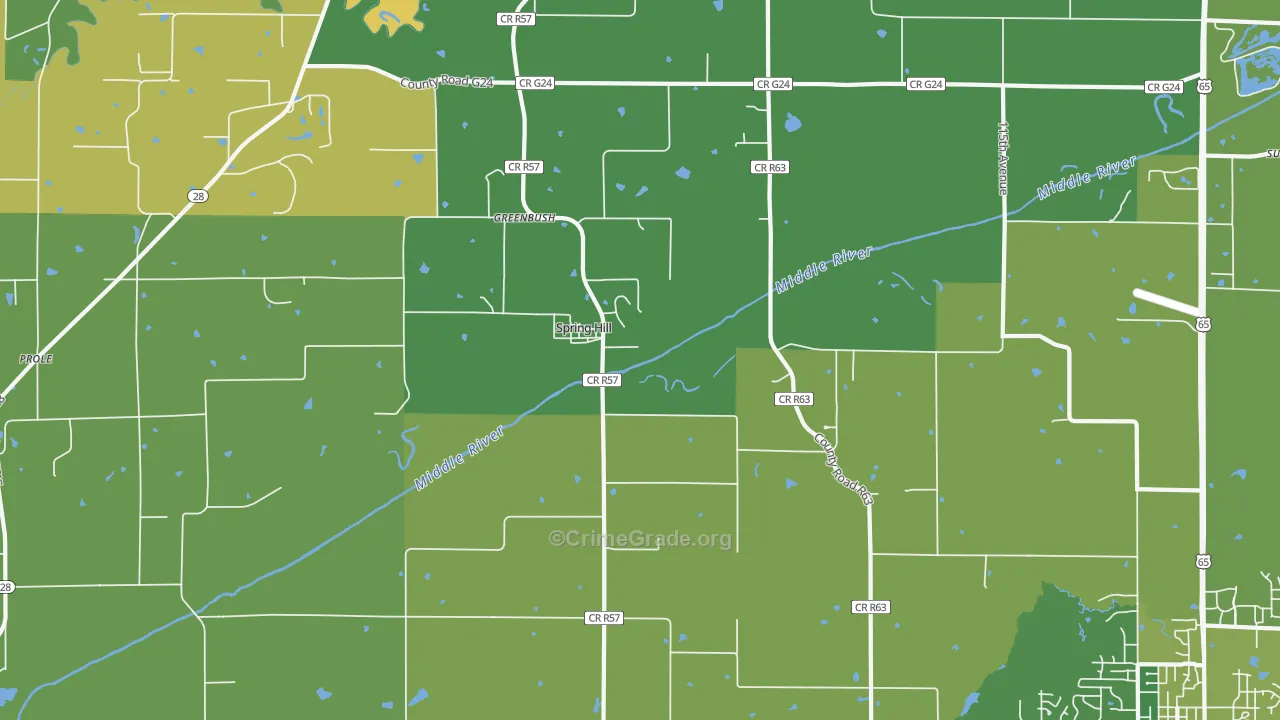Spring Hill, IA Map of Burglary Rates