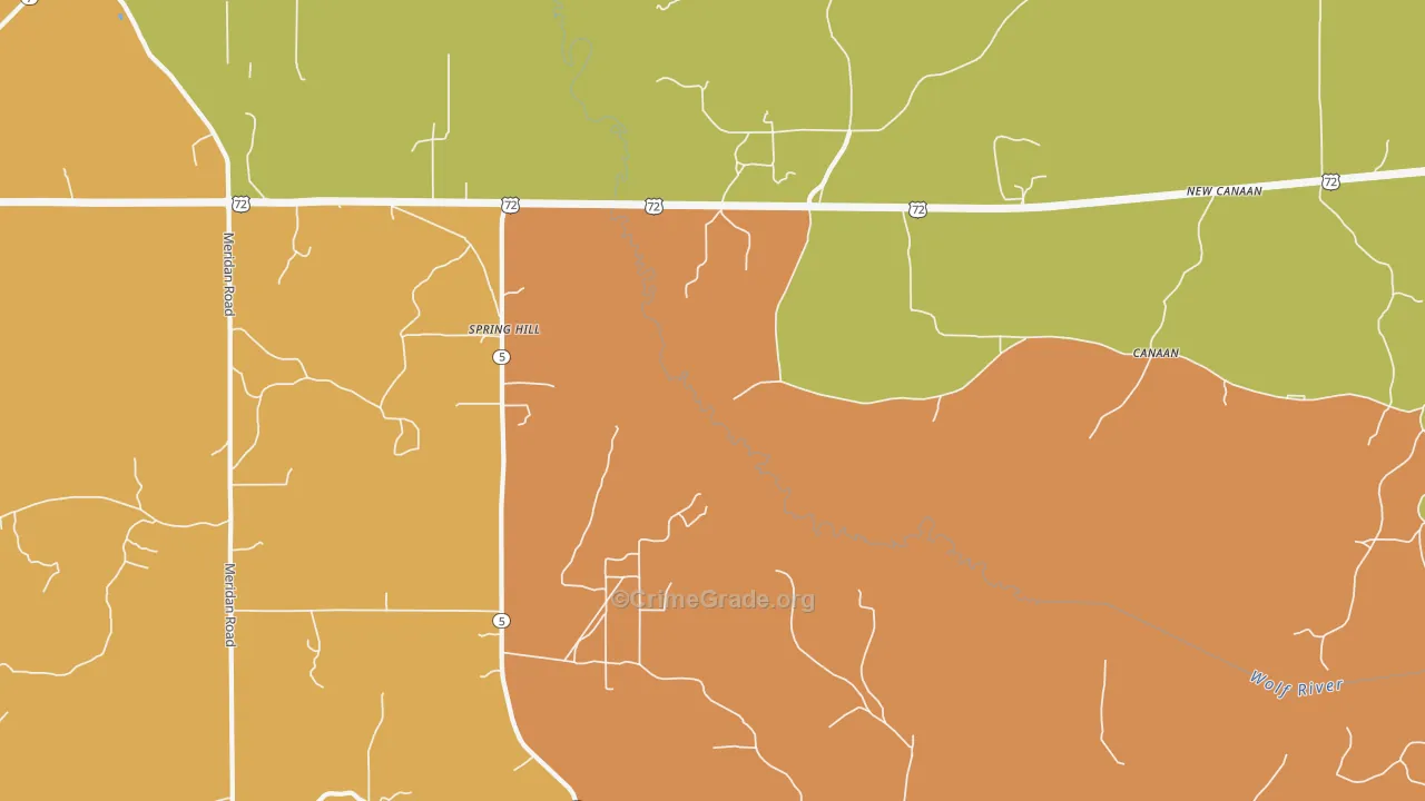 Spring Hill, MS Map of Burglary Rates