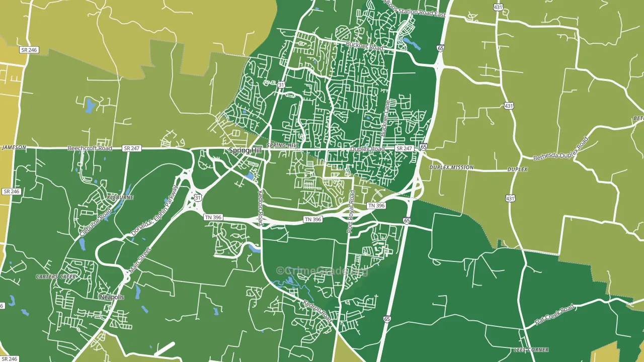 Spring Hill, TN Map of Burglary Rates