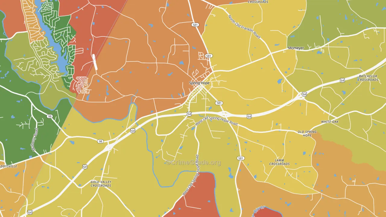 Spring Hope, NC Map of Burglary Rates