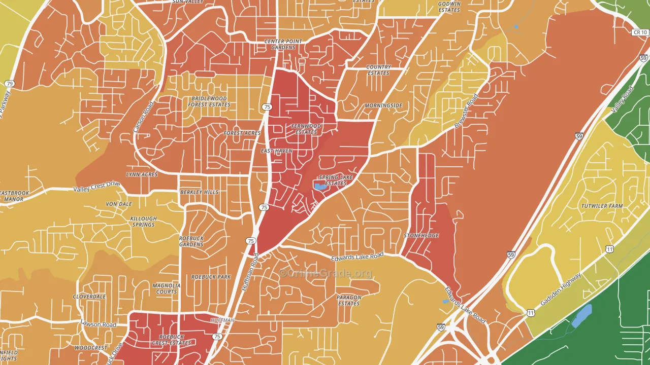 Spring Lake, Birmingham, AL Map of Burglary Rates