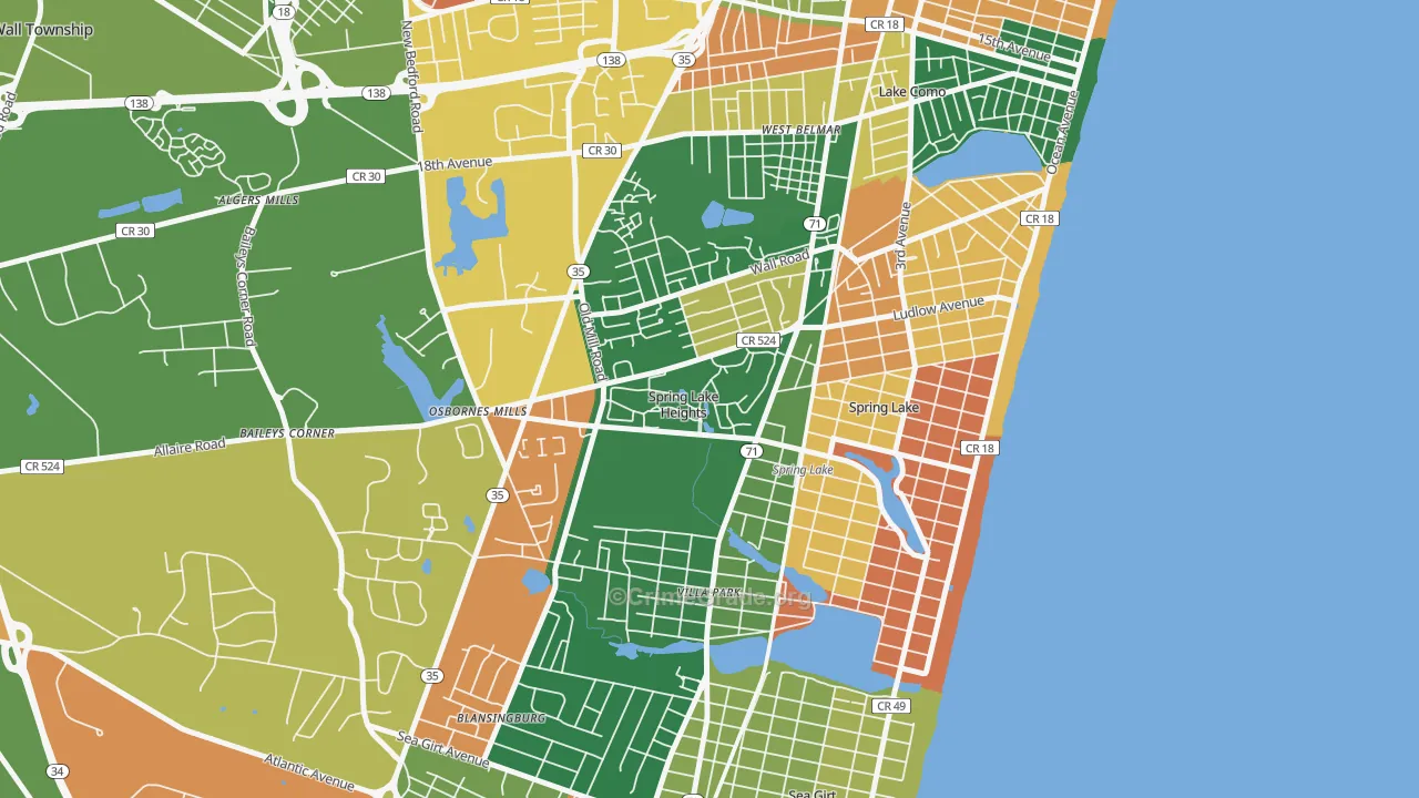 Spring Lake Heights, NJ Map of Burglary Rates