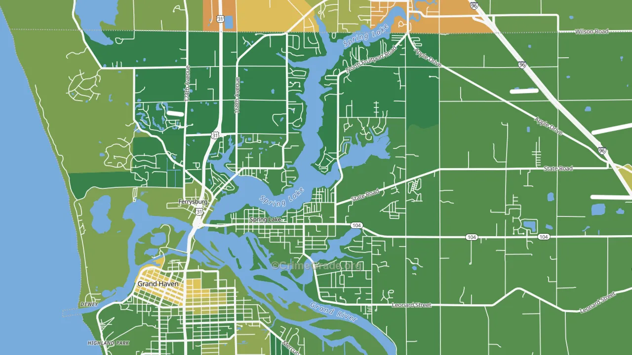 Spring Lake, MI Map of Burglary Rates