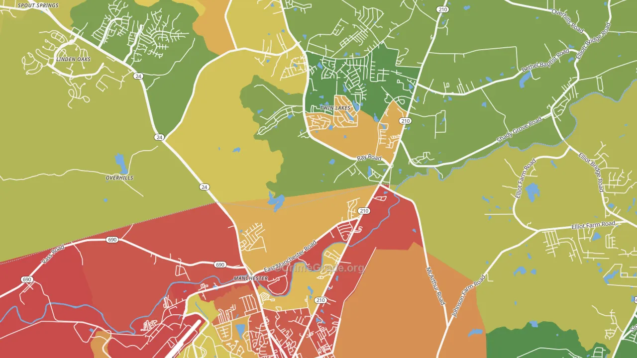 Spring Lake, NC Map of Burglary Rates