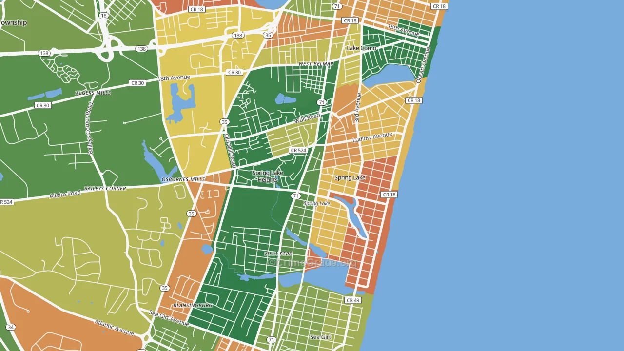 Spring Lake, NJ Map of Burglary Rates
