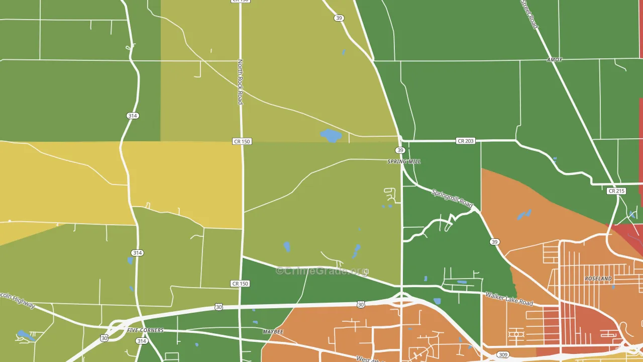 Spring Mill, OH Map of Burglary Rates