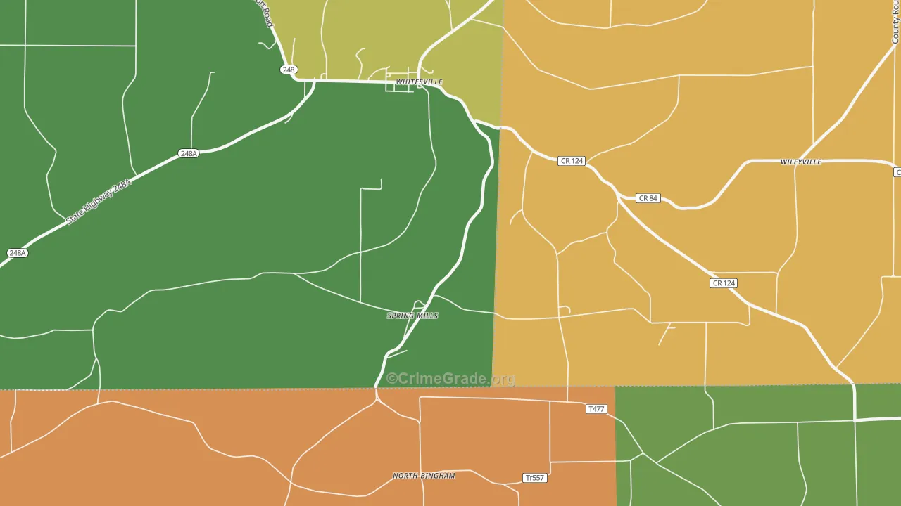 Spring Mills, NY Map of Burglary Rates
