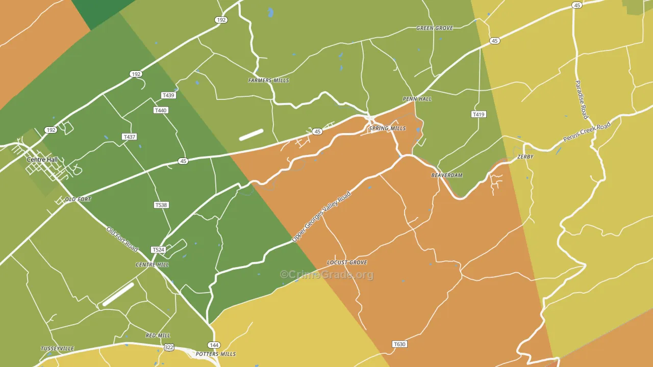 Spring Mills, PA Map of Burglary Rates