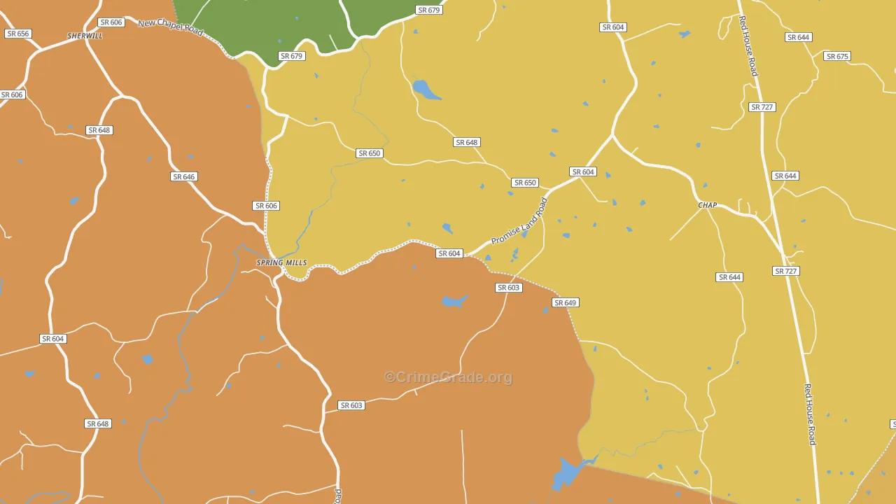 Spring Mills, VA Map of Burglary Rates