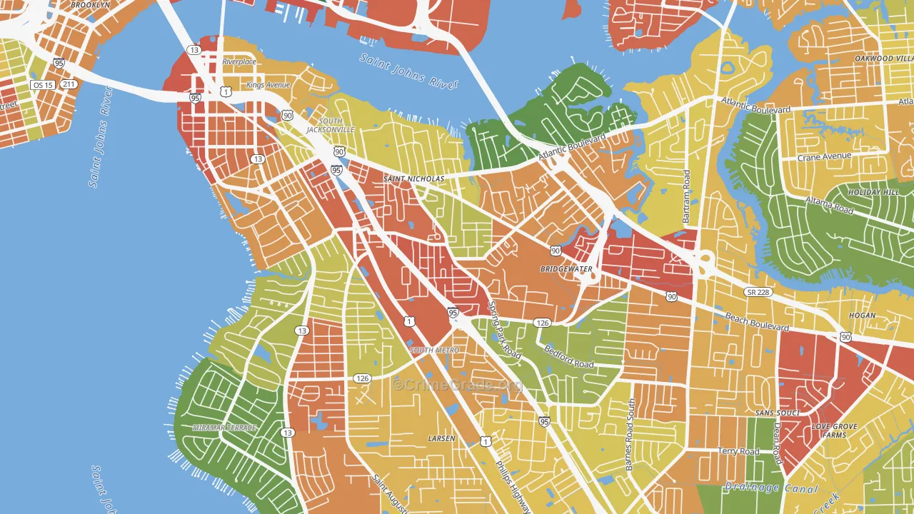 Spring Park, Jacksonville, FL Map of Burglary Rates