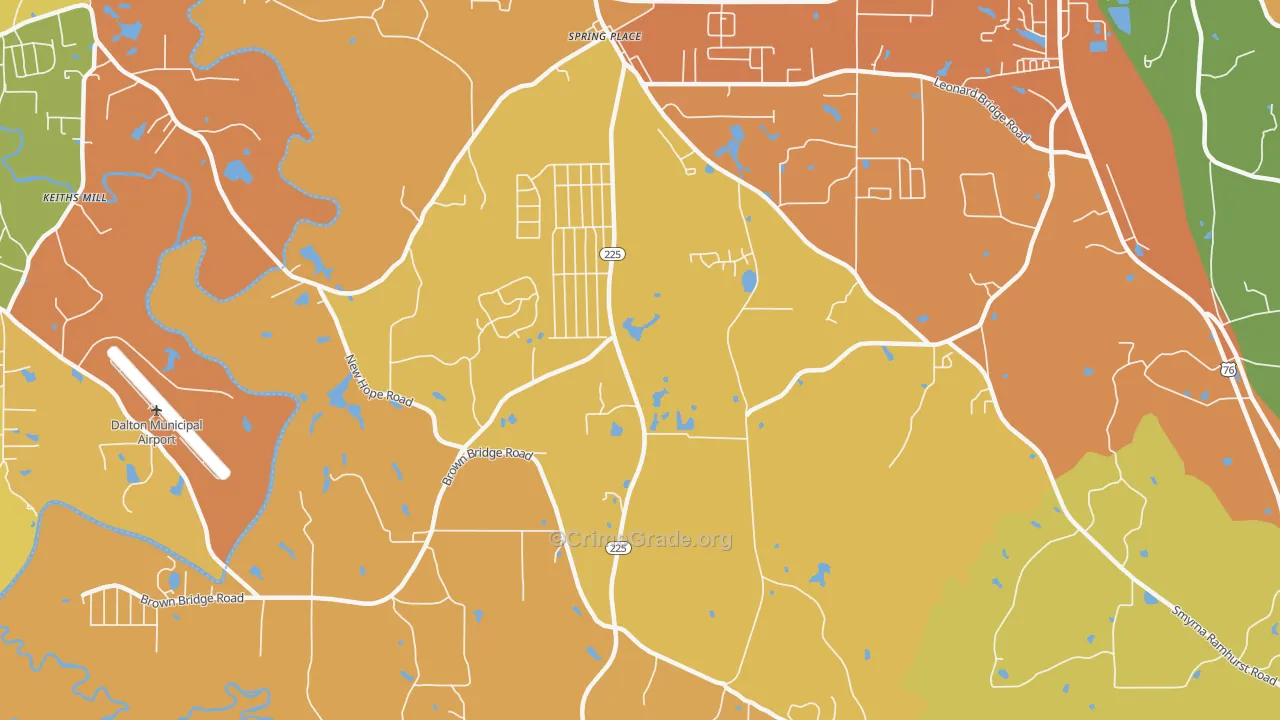 Spring Place, GA Map of Burglary Rates