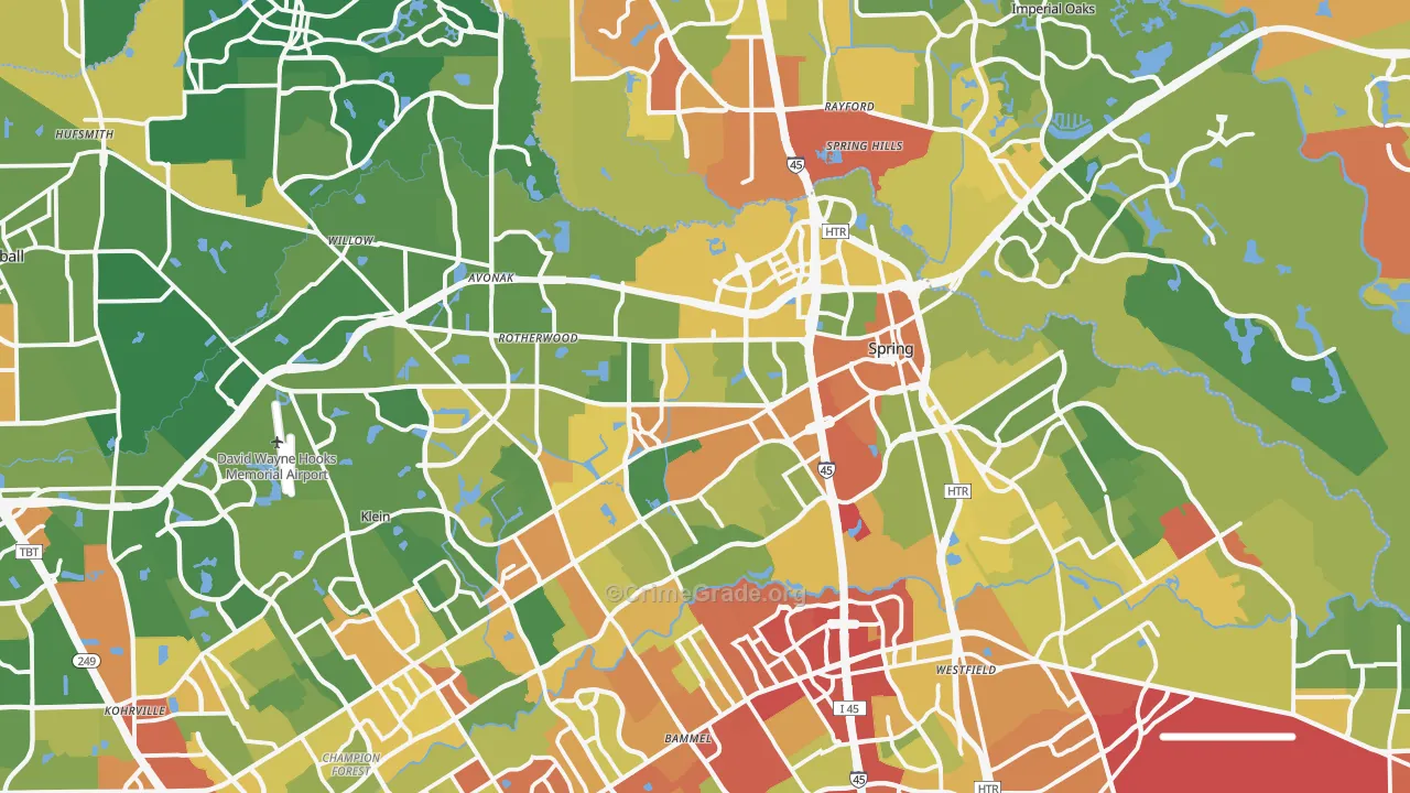 Spring, TX Map of Burglary Rates