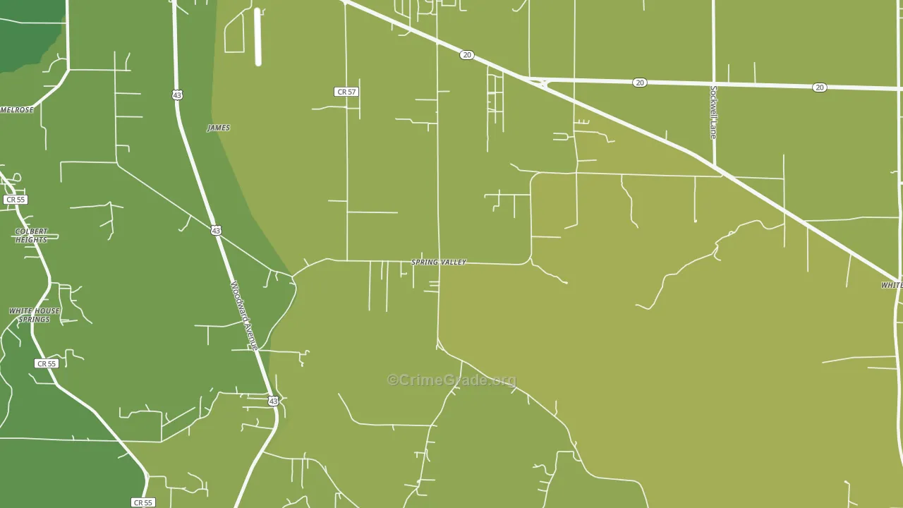 Spring Valley, AL Map of Burglary Rates