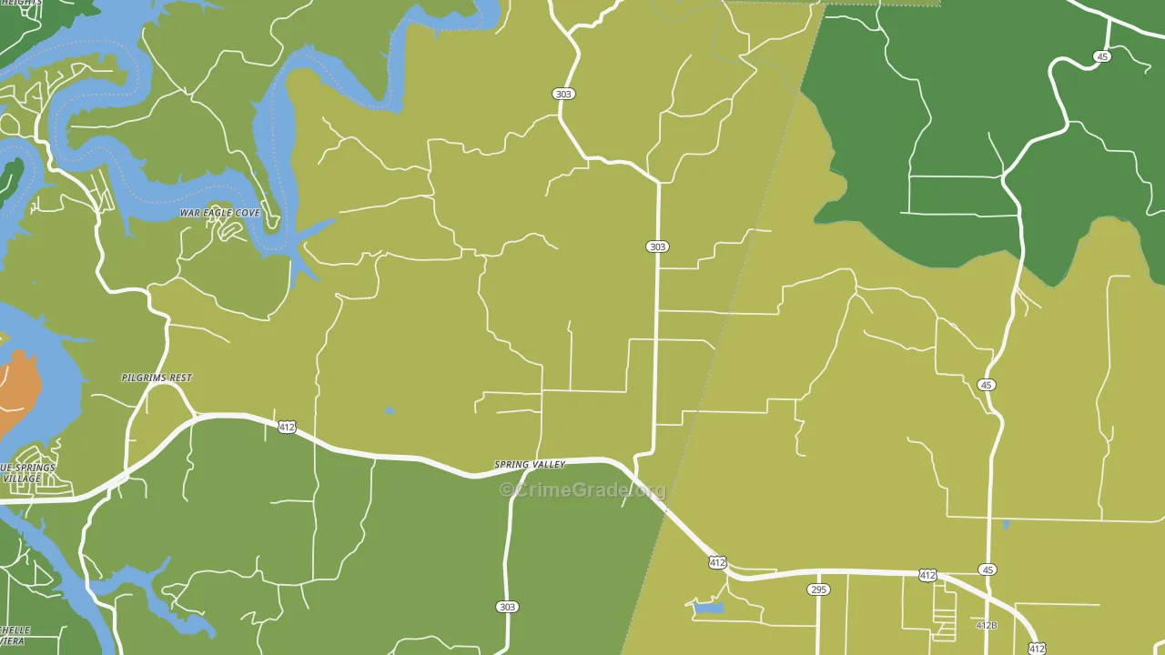 Spring Valley, AR Map of Burglary Rates
