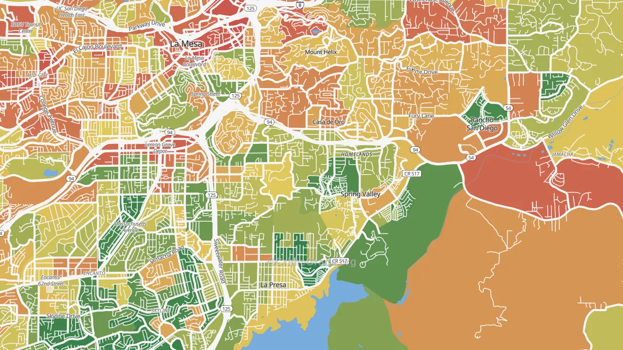 Spring Valley, CA Map of Burglary Rates